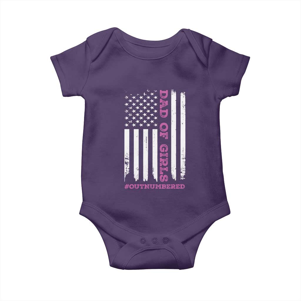 Funny Dad Of Girls Outnumbered Baby Onesie Vintage American Flag Father's Day