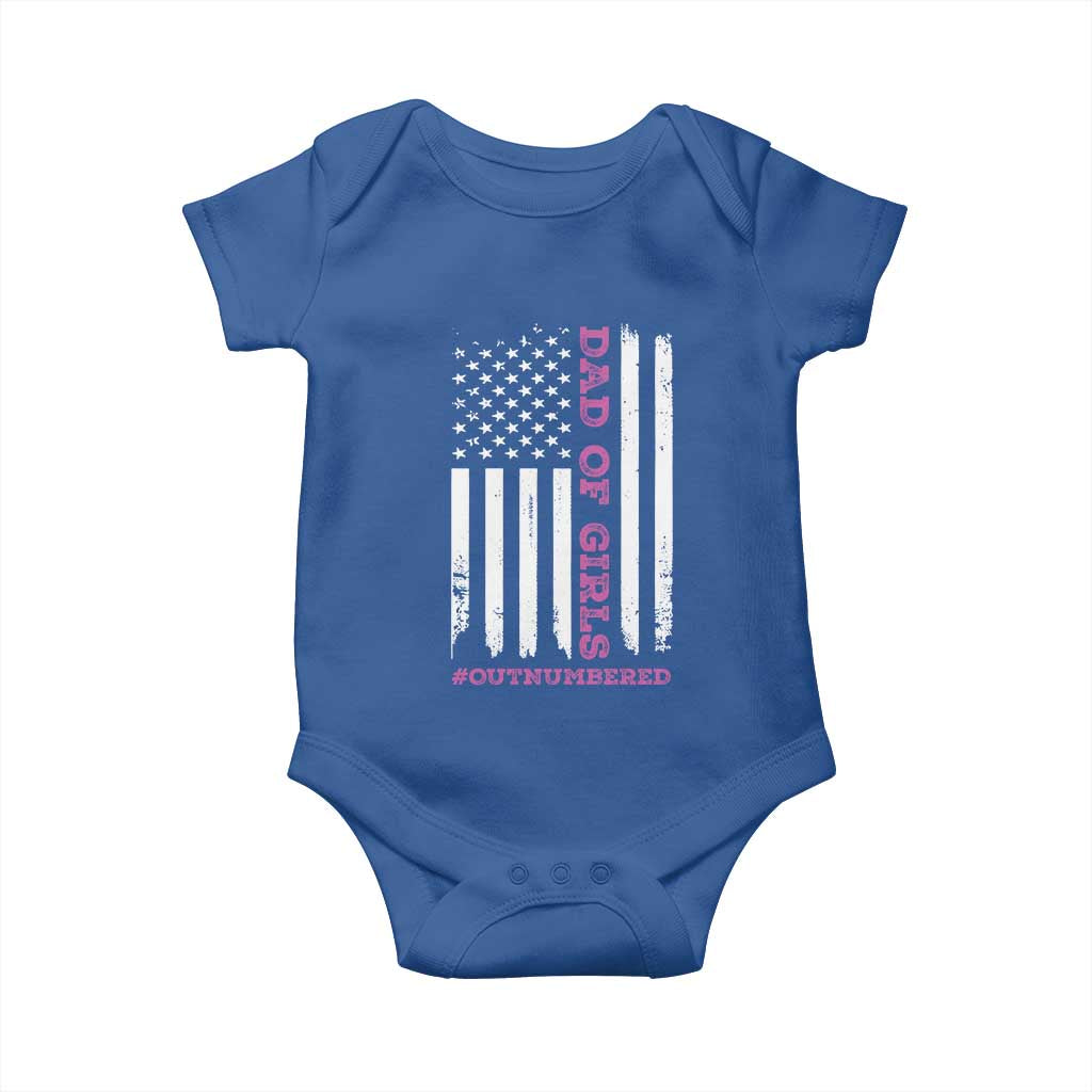 Funny Dad Of Girls Outnumbered Baby Onesie Vintage American Flag Father's Day