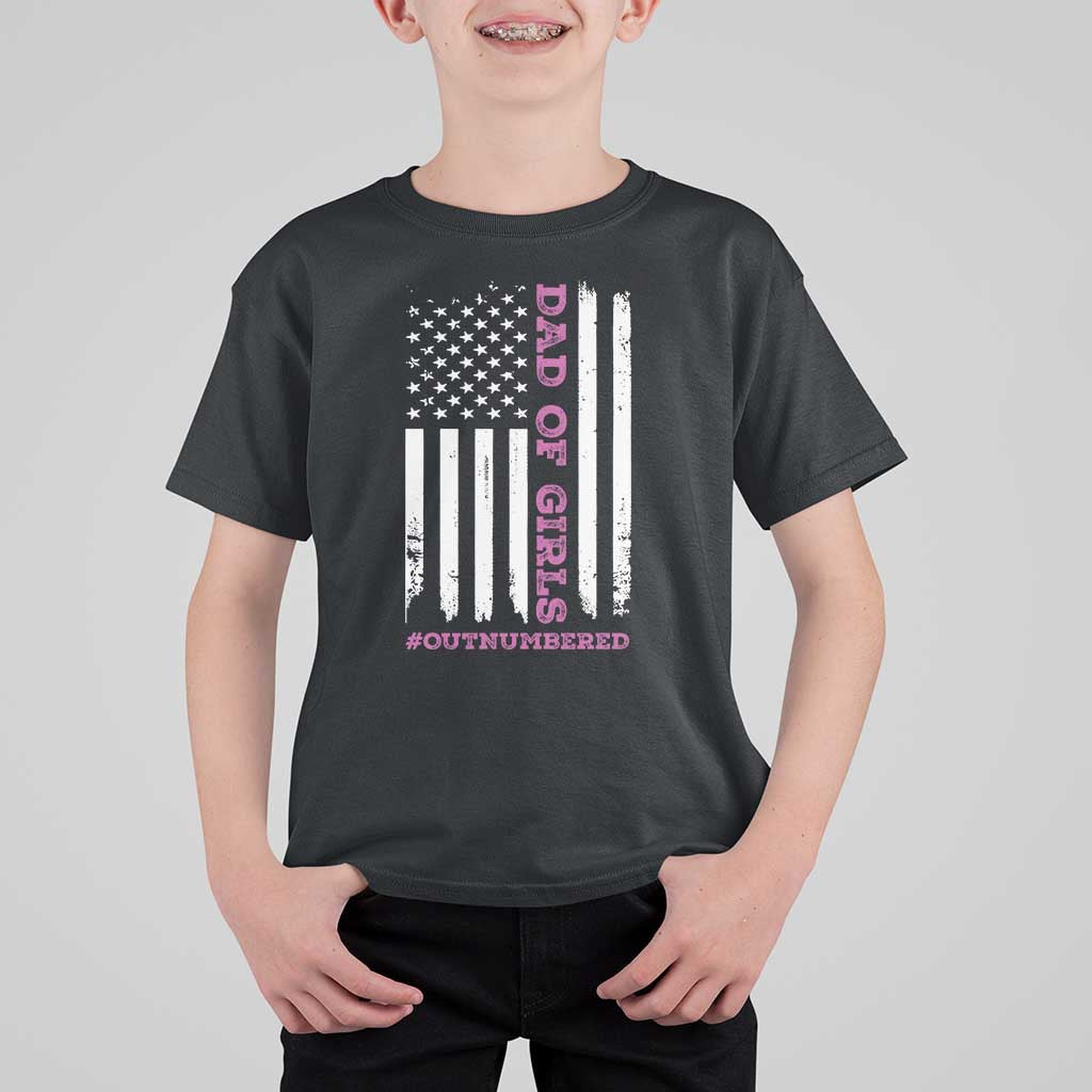Funny Dad Of Girls Outnumbered T Shirt For Kid Vintage American Flag Father's Day