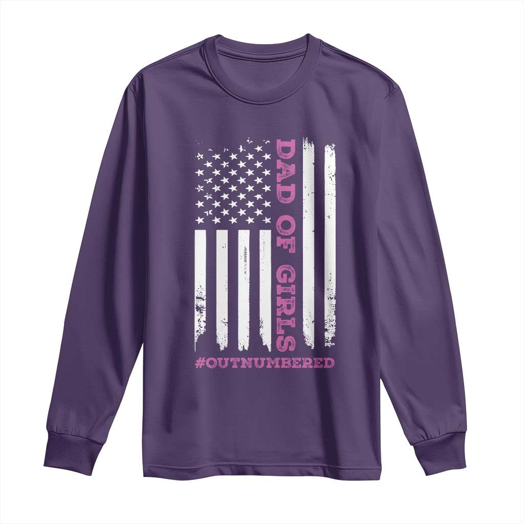Funny Dad Of Girls Outnumbered Long Sleeve Shirt Vintage American Flag Father's Day