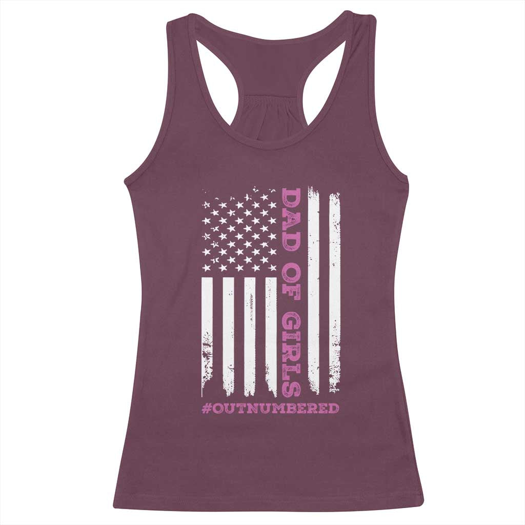Funny Dad Of Girls Outnumbered Racerback Tank Top Vintage American Flag Father's Day