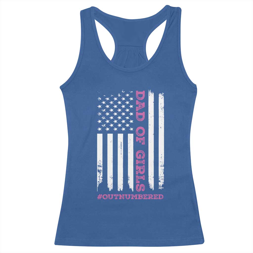 Funny Dad Of Girls Outnumbered Racerback Tank Top Vintage American Flag Father's Day