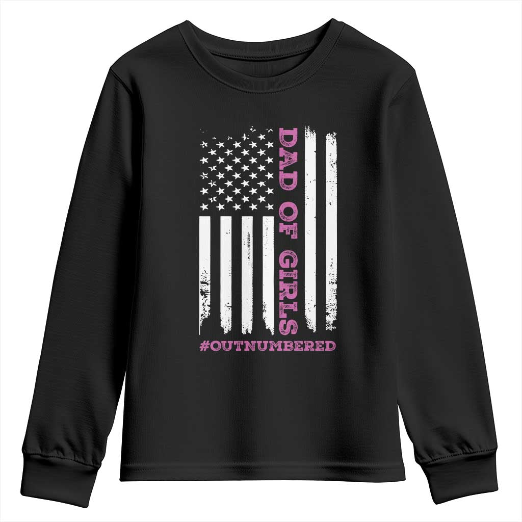 Funny Dad Of Girls Outnumbered Youth Sweatshirt Vintage American Flag Father's Day