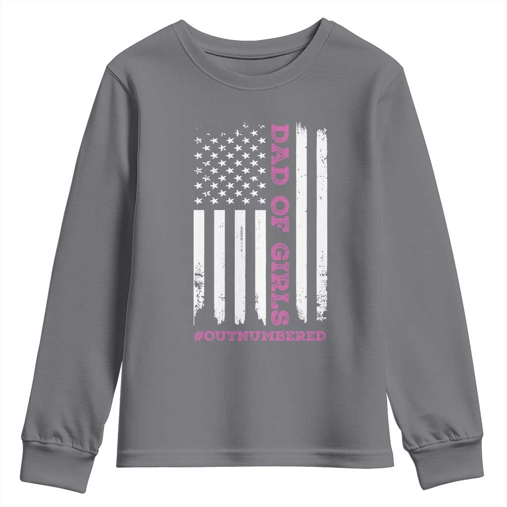 Funny Dad Of Girls Outnumbered Youth Sweatshirt Vintage American Flag Father's Day