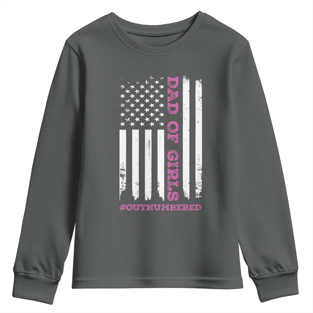 Funny Dad Of Girls Outnumbered Youth Sweatshirt Vintage American Flag Father's Day
