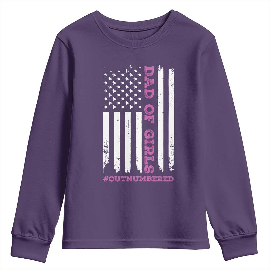 Funny Dad Of Girls Outnumbered Youth Sweatshirt Vintage American Flag Father's Day