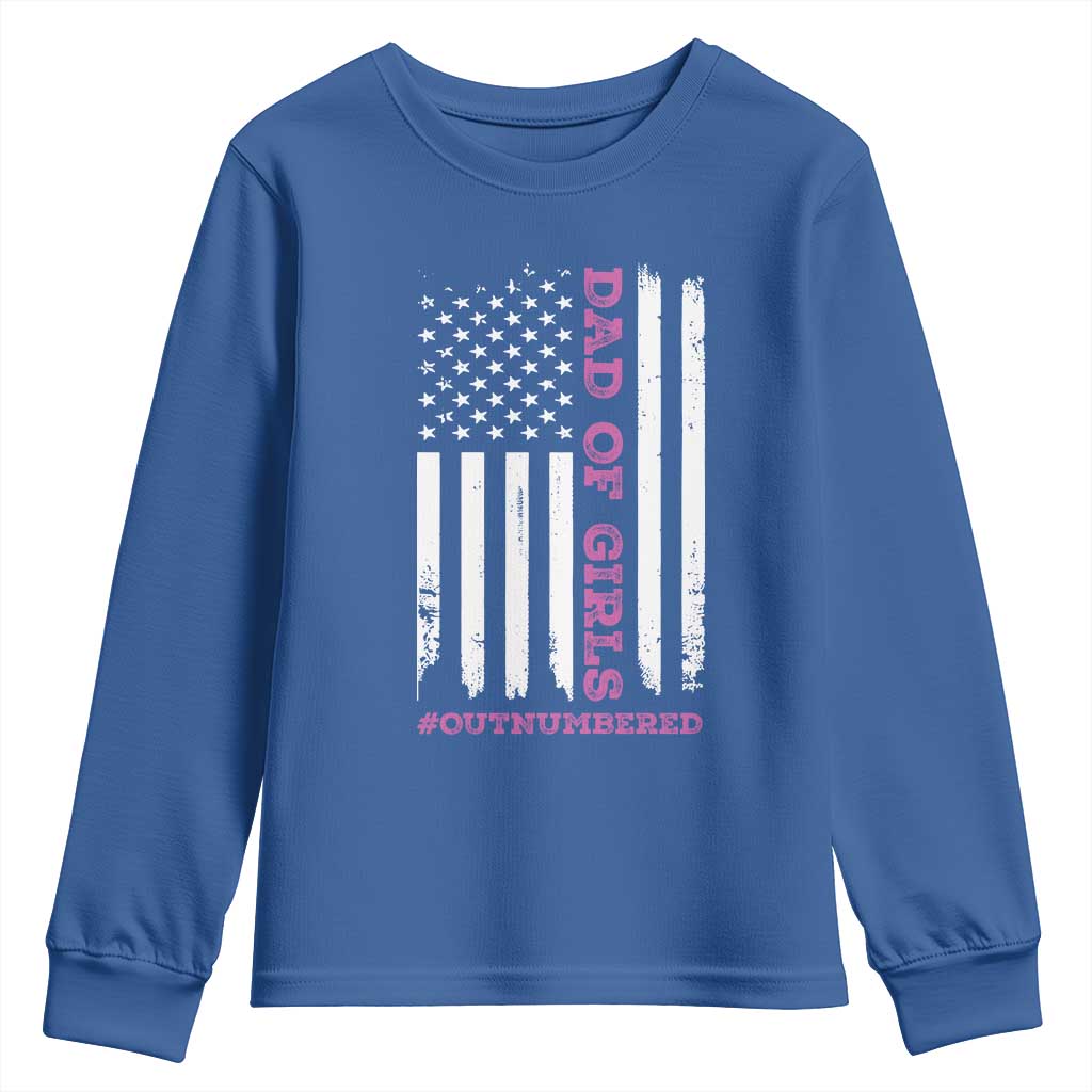 Funny Dad Of Girls Outnumbered Youth Sweatshirt Vintage American Flag Father's Day