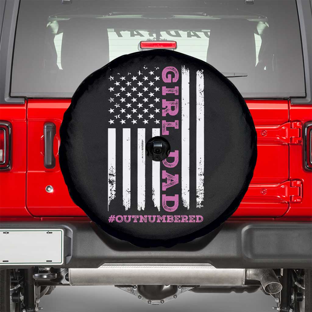 Funny Girl Dad Outnumbered Spare Tire Cover Vintage American Flag Father's Day