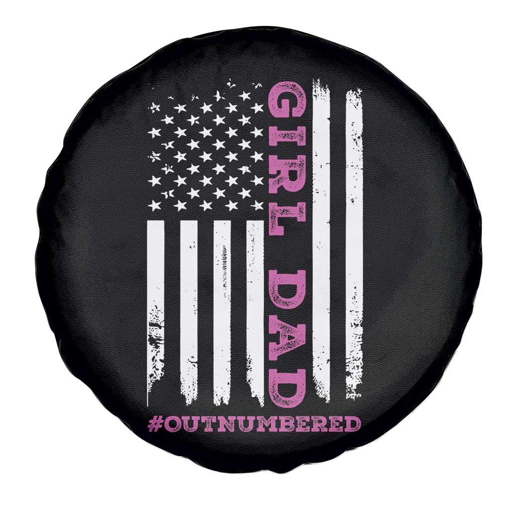 Funny Girl Dad Outnumbered Spare Tire Cover Vintage American Flag Father's Day