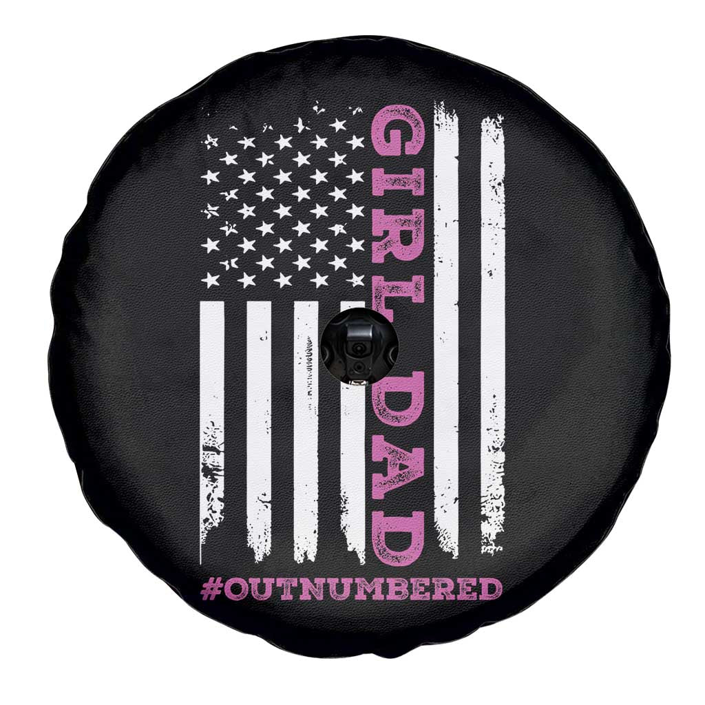 Funny Girl Dad Outnumbered Spare Tire Cover Vintage American Flag Father's Day