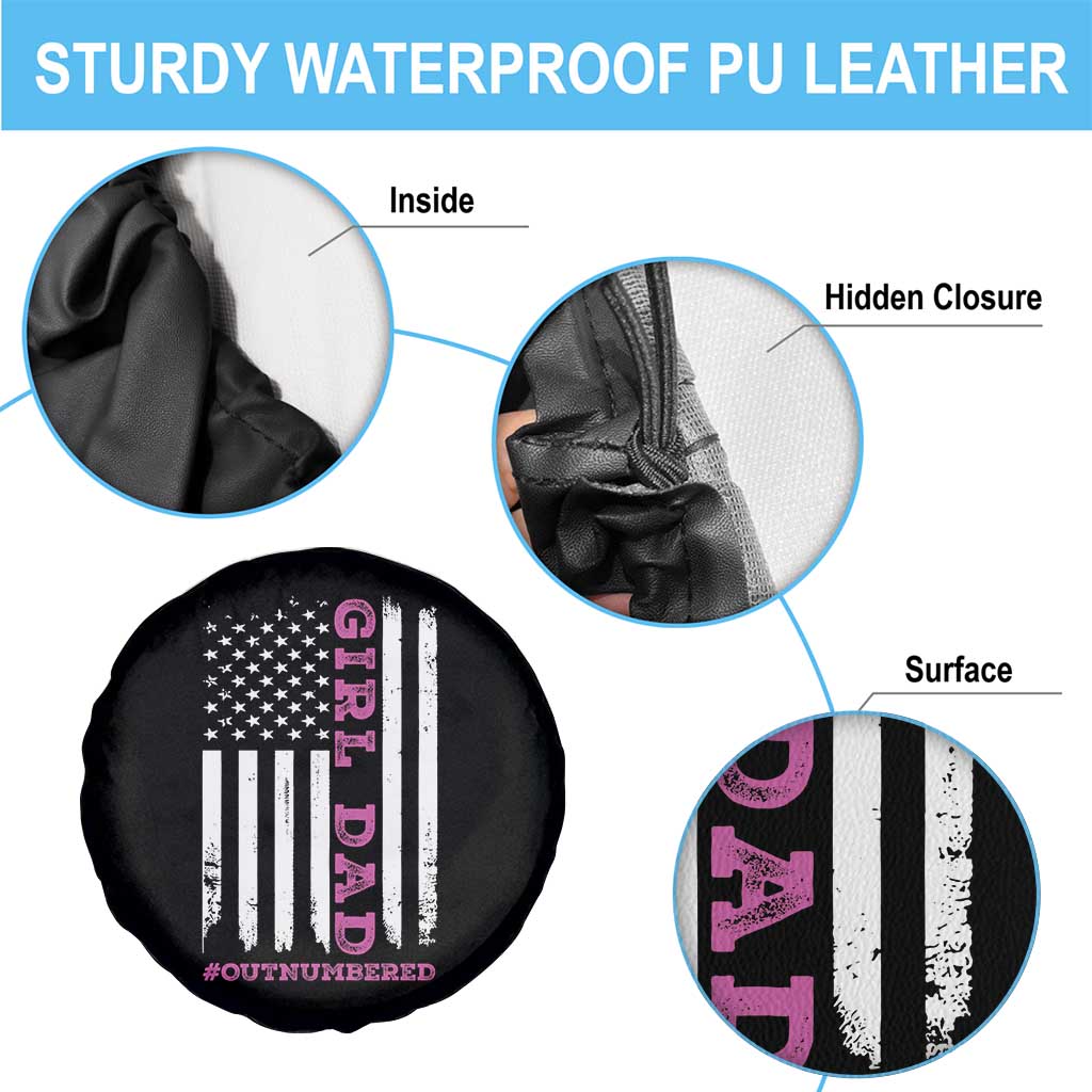 Funny Girl Dad Outnumbered Spare Tire Cover Vintage American Flag Father's Day