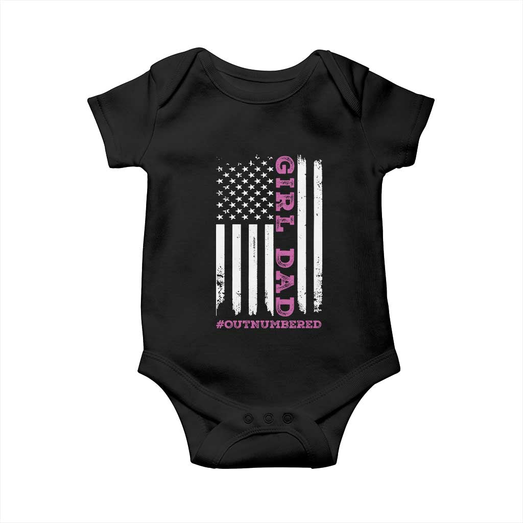 Funny Girl Dad Outnumbered Baby Onesie Vintage American Flag Father's Day