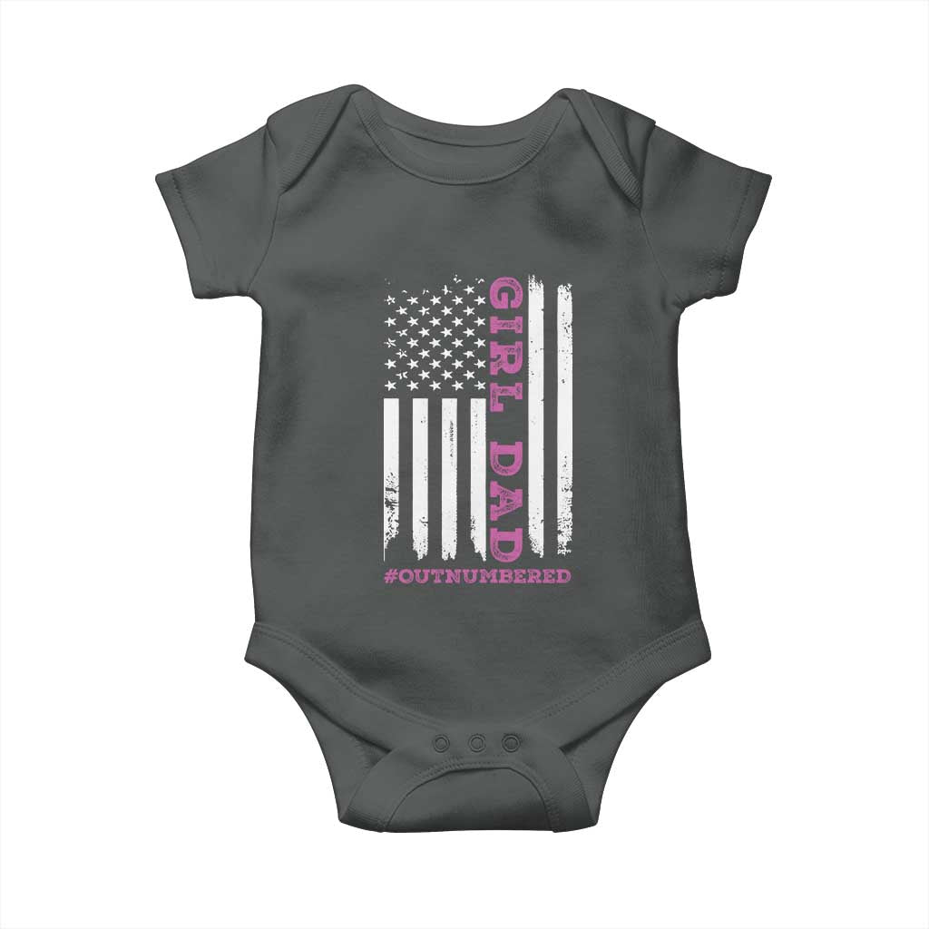 Funny Girl Dad Outnumbered Baby Onesie Vintage American Flag Father's Day