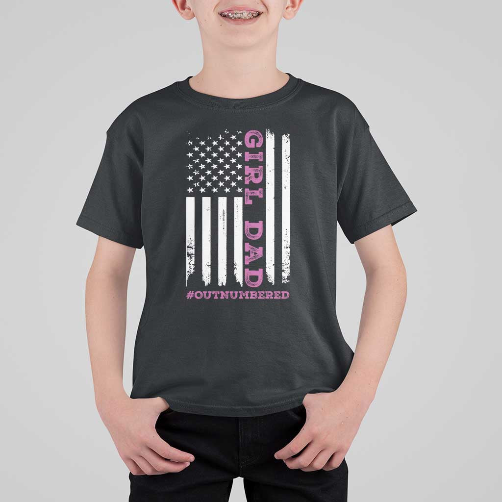 Funny Girl Dad Outnumbered T Shirt For Kid Vintage American Flag Father's Day
