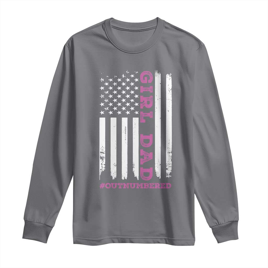 Funny Girl Dad Outnumbered Long Sleeve Shirt Vintage American Flag Father's Day