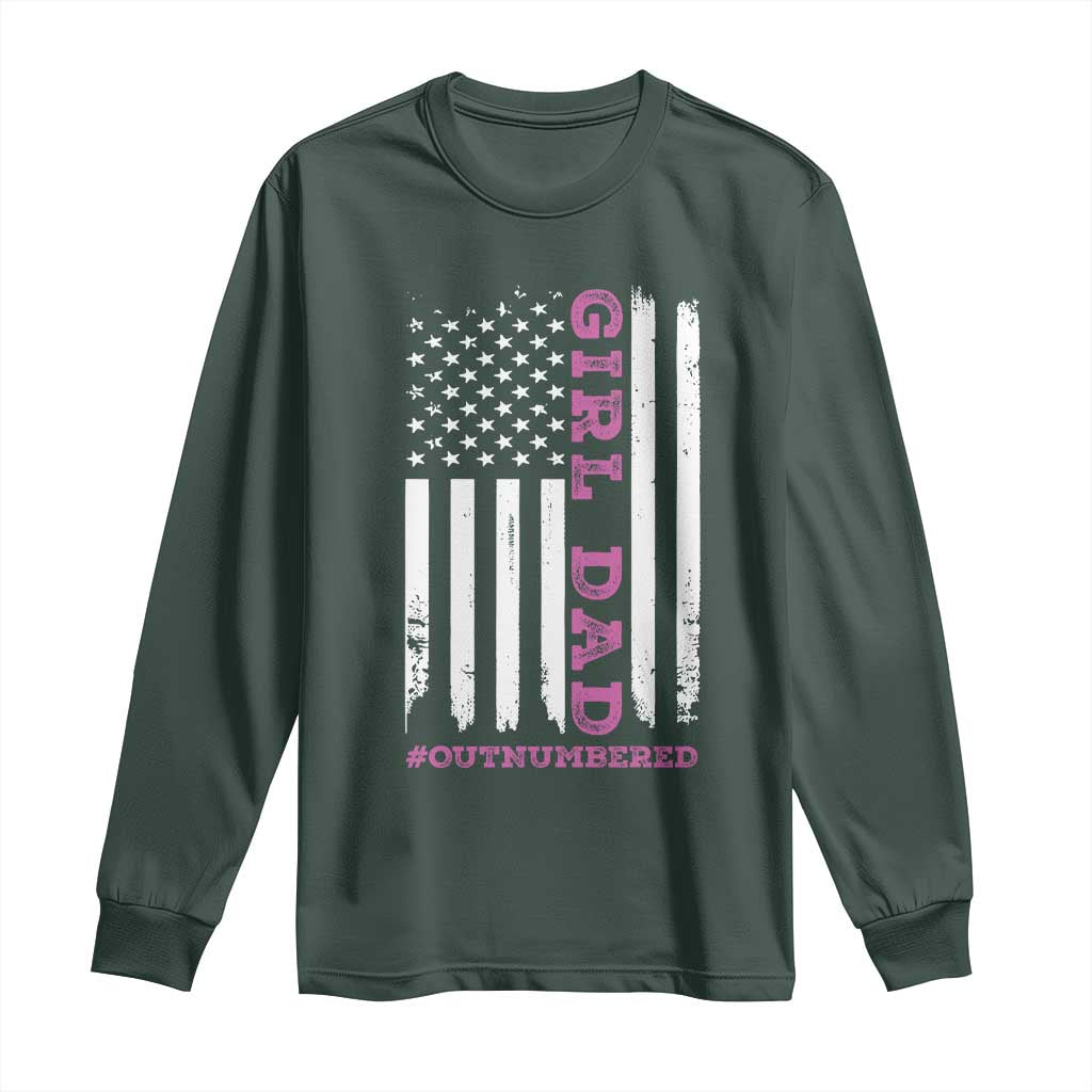 Funny Girl Dad Outnumbered Long Sleeve Shirt Vintage American Flag Father's Day