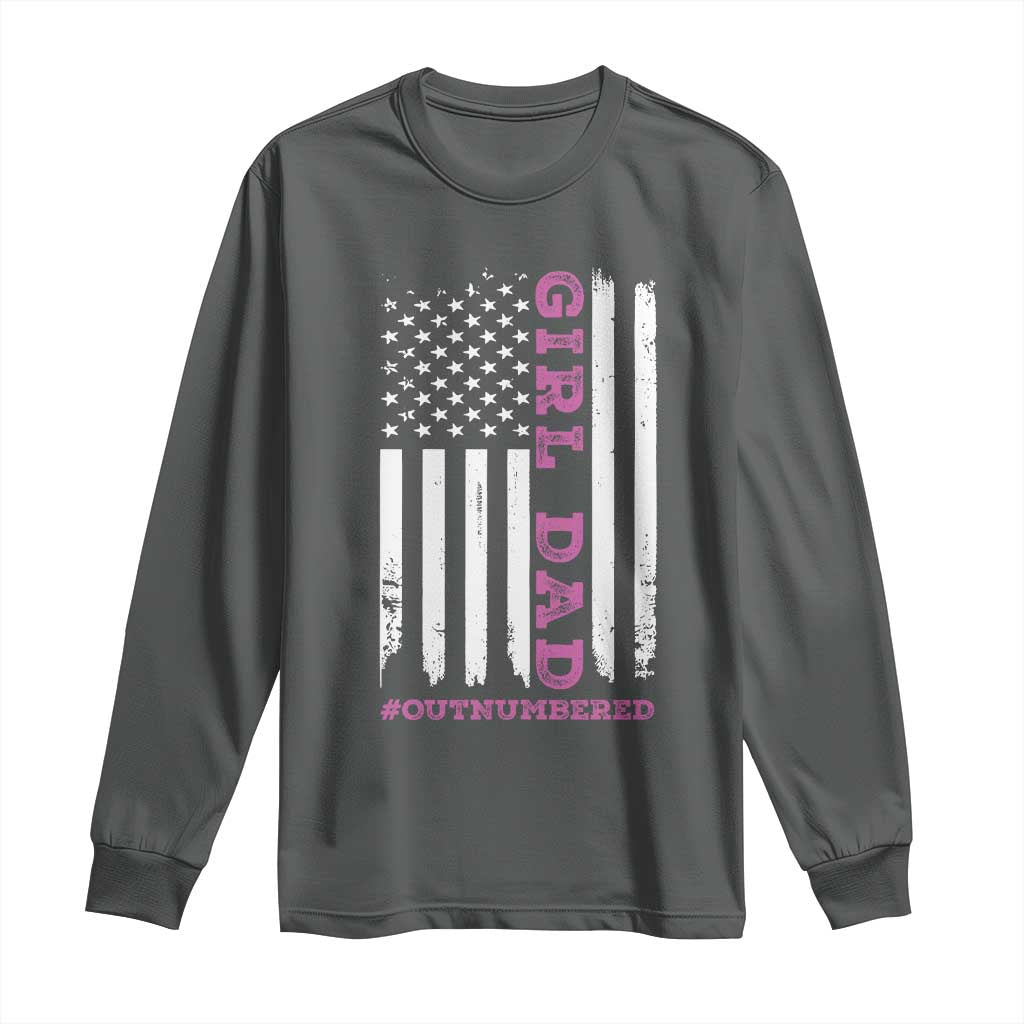 Funny Girl Dad Outnumbered Long Sleeve Shirt Vintage American Flag Father's Day