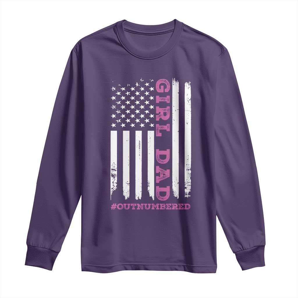 Funny Girl Dad Outnumbered Long Sleeve Shirt Vintage American Flag Father's Day
