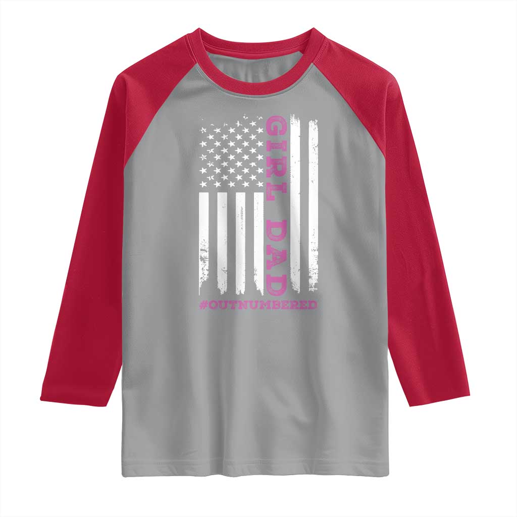 Funny Girl Dad Outnumbered Raglan Shirt Vintage American Flag Father's Day