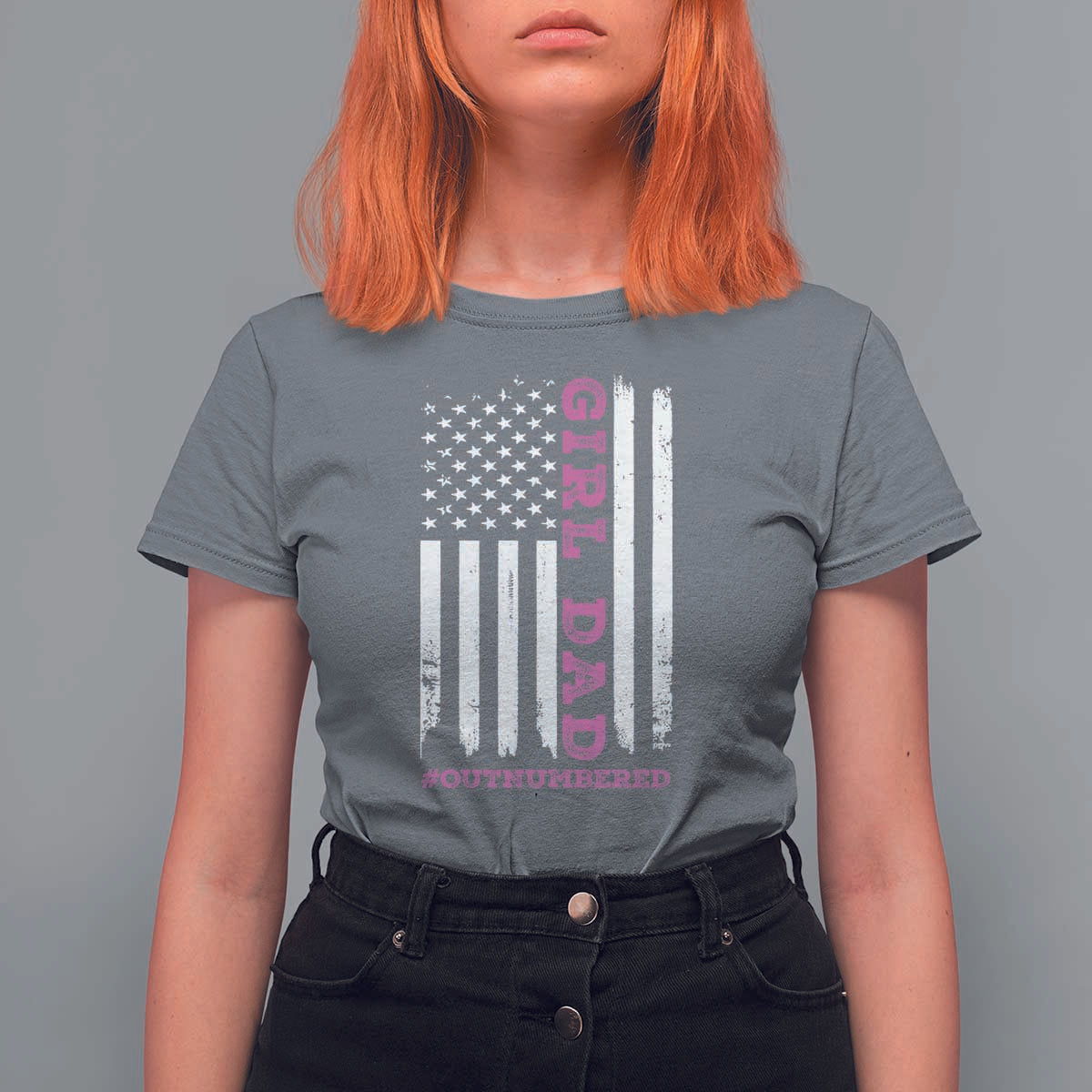 Funny Girl Dad Outnumbered T Shirt For Women Vintage American Flag Father's Day