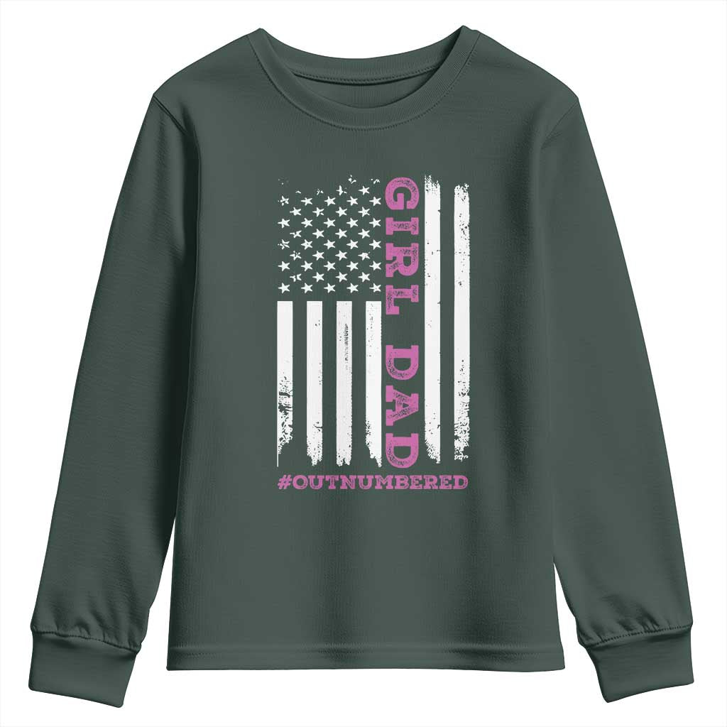 Funny Girl Dad Outnumbered Youth Sweatshirt Vintage American Flag Father's Day