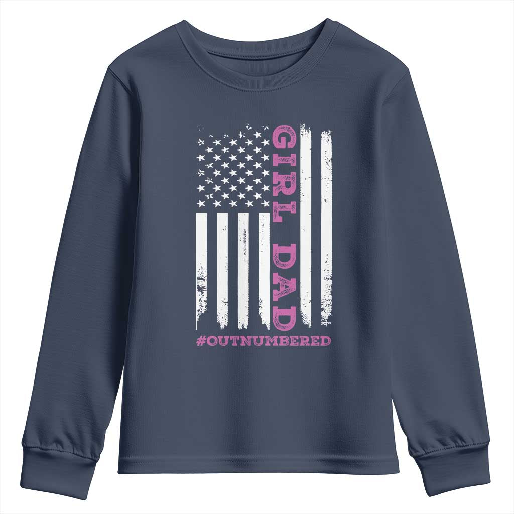 Funny Girl Dad Outnumbered Youth Sweatshirt Vintage American Flag Father's Day