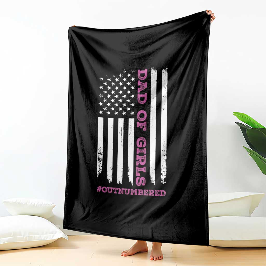 Funny Dad Of Girls Outnumbered Throw Blanket Vintage American Flag Father's Day