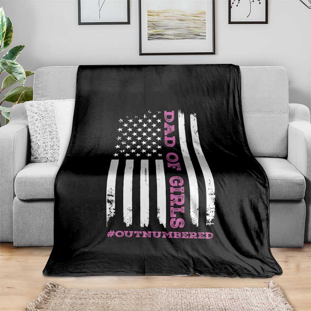 Funny Dad Of Girls Outnumbered Throw Blanket Vintage American Flag Father's Day