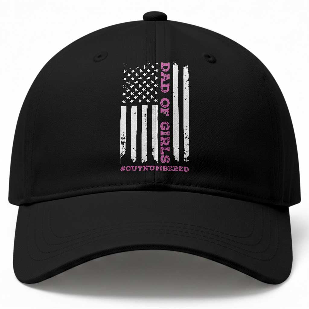 Funny Dad Of Girls Outnumbered Baseball Cap Vintage American Flag Father's Day