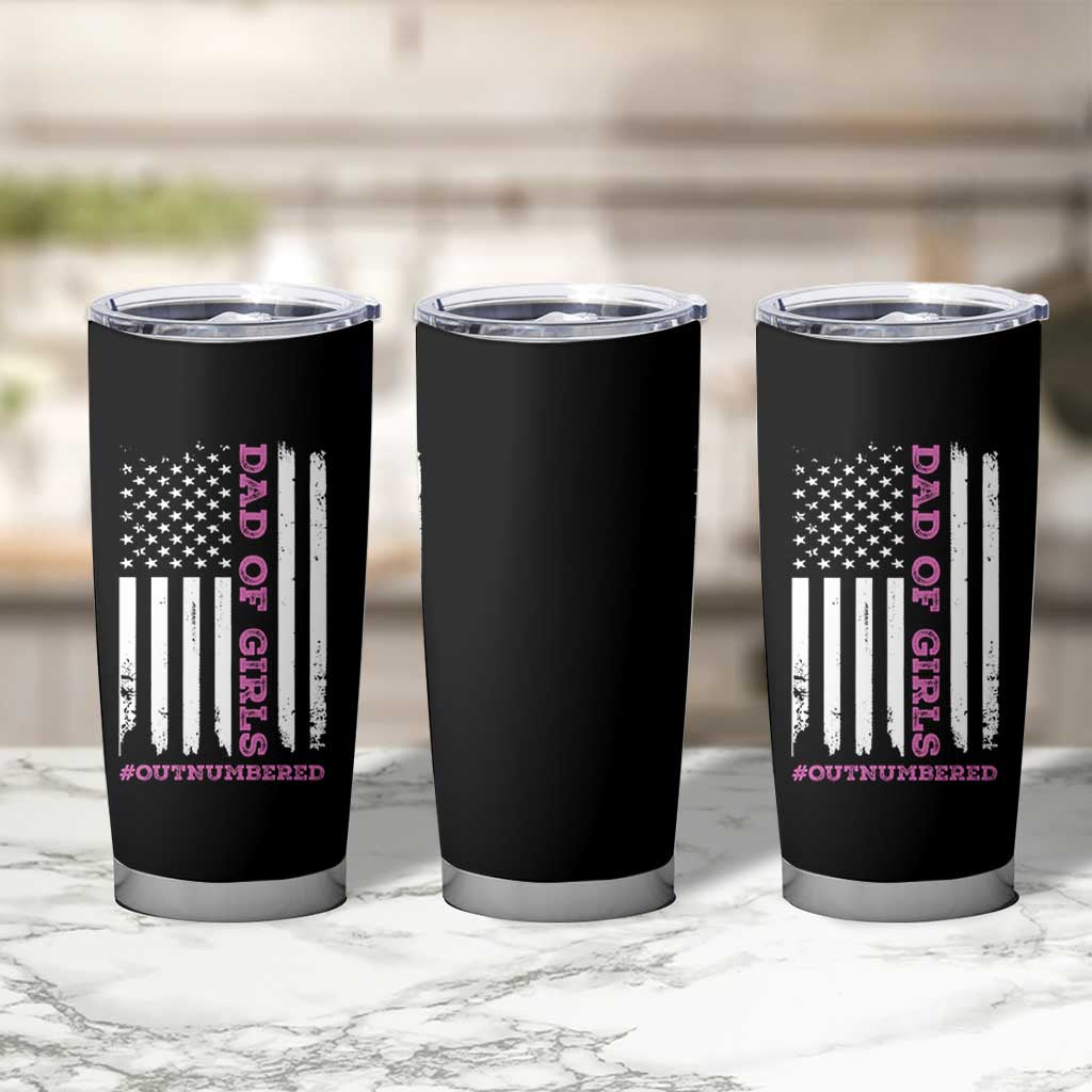 Funny Dad Of Girls Outnumbered Tumbler Cup Vintage American Flag Father's Day