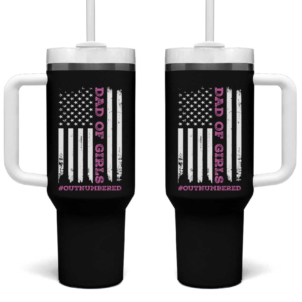 Funny Dad Of Girls Outnumbered Tumbler With Handle Vintage American Flag Father's Day