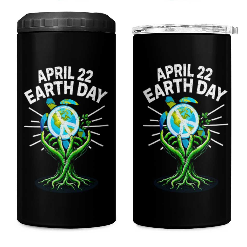 Happy Earth Day April 22 4 in 1 Can Cooler Tumbler Restore Earth Sea Turtle Tree Peace Sign