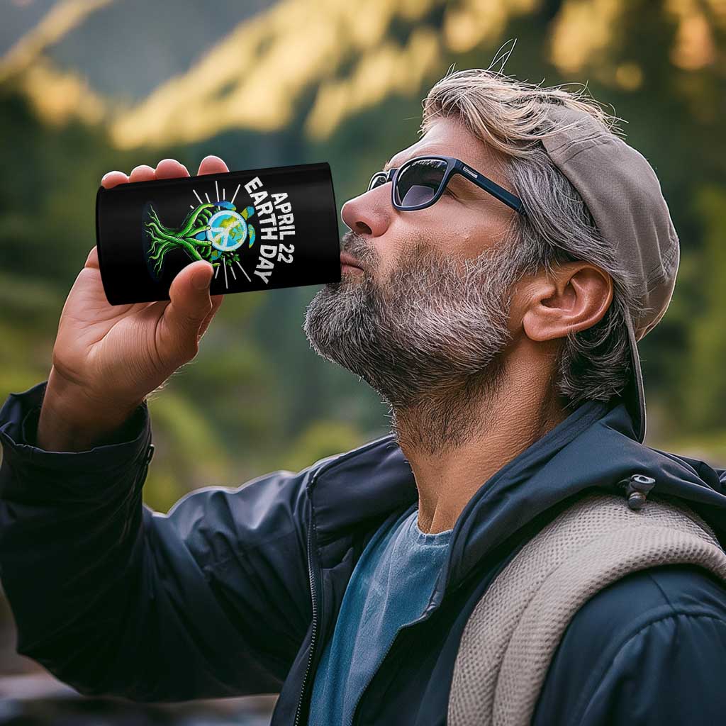 Happy Earth Day April 22 4 in 1 Can Cooler Tumbler Restore Earth Sea Turtle Tree Peace Sign