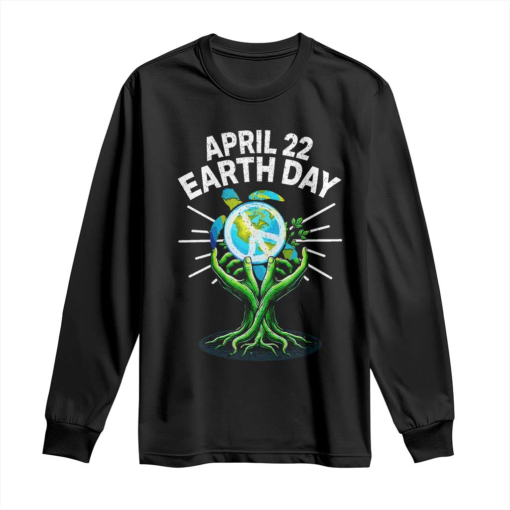 Happy Earth Day April 22 Long Sleeve Shirt Restore Earth Sea Turtle Tree Peace Sign