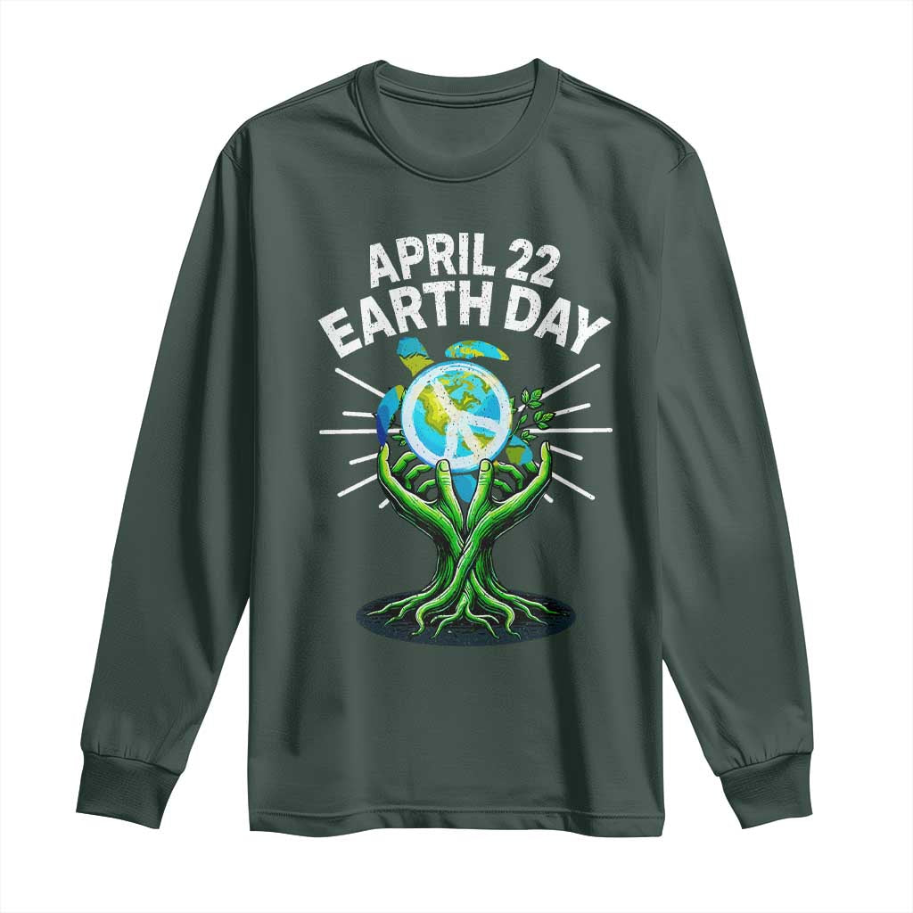 Happy Earth Day April 22 Long Sleeve Shirt Restore Earth Sea Turtle Tree Peace Sign