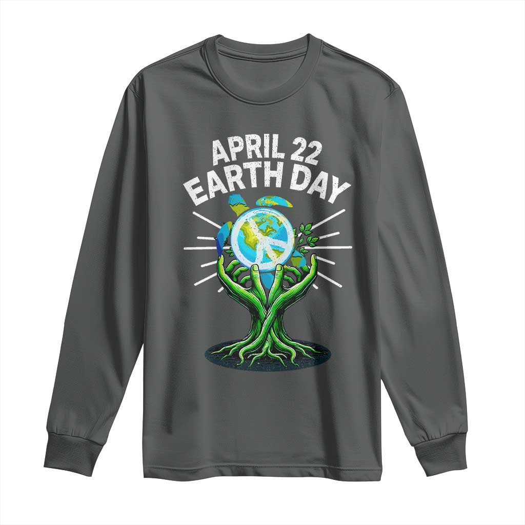 Happy Earth Day April 22 Long Sleeve Shirt Restore Earth Sea Turtle Tree Peace Sign