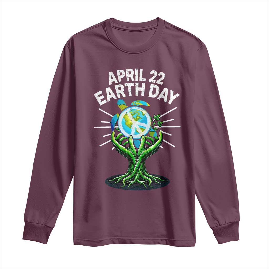 Happy Earth Day April 22 Long Sleeve Shirt Restore Earth Sea Turtle Tree Peace Sign