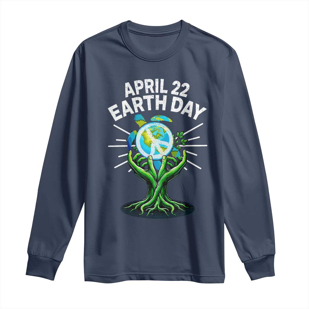 Happy Earth Day April 22 Long Sleeve Shirt Restore Earth Sea Turtle Tree Peace Sign