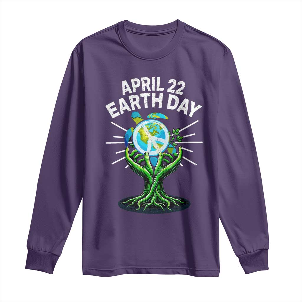 Happy Earth Day April 22 Long Sleeve Shirt Restore Earth Sea Turtle Tree Peace Sign