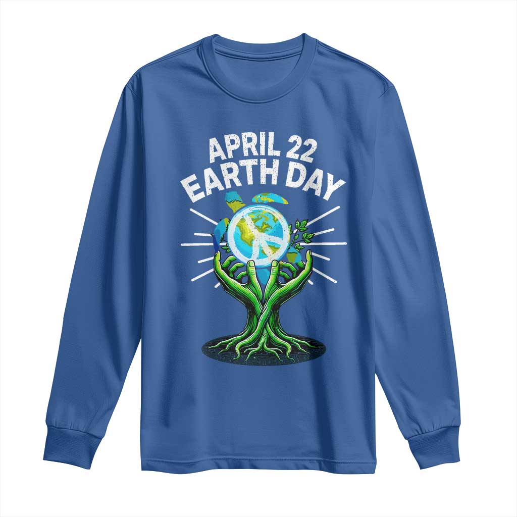 Happy Earth Day April 22 Long Sleeve Shirt Restore Earth Sea Turtle Tree Peace Sign