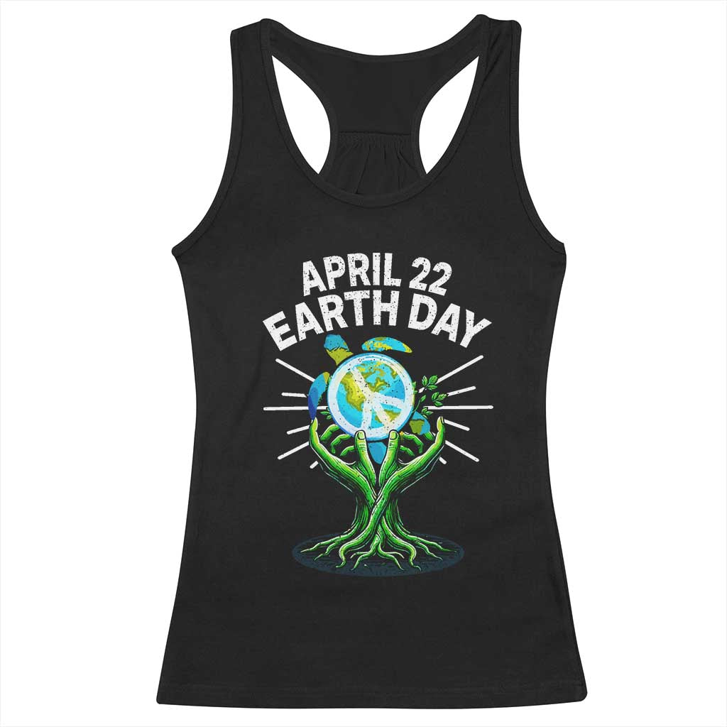 Happy Earth Day April 22 Racerback Tank Top Restore Earth Sea Turtle Tree Peace Sign