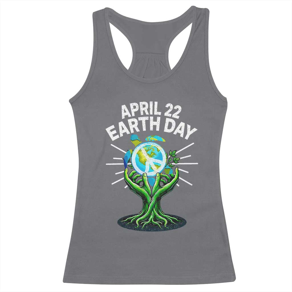 Happy Earth Day April 22 Racerback Tank Top Restore Earth Sea Turtle Tree Peace Sign