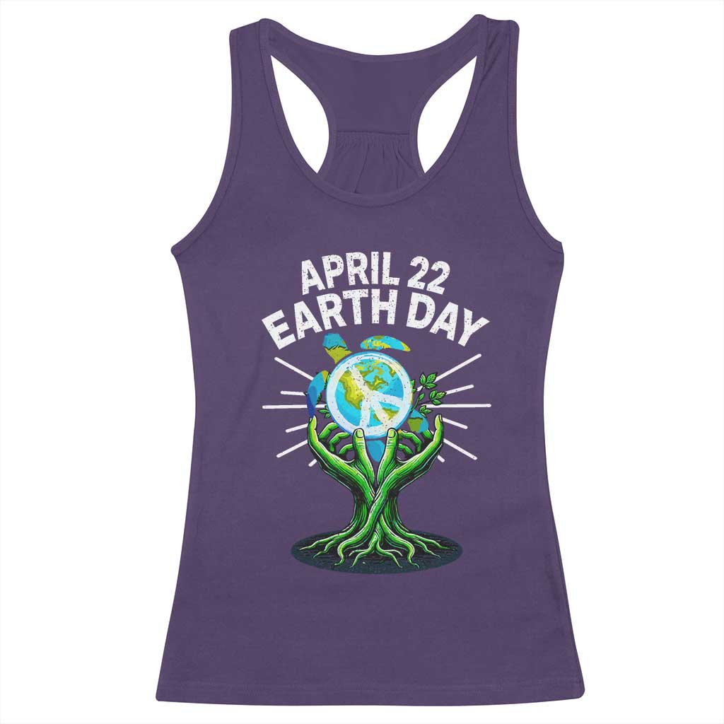 Happy Earth Day April 22 Racerback Tank Top Restore Earth Sea Turtle Tree Peace Sign