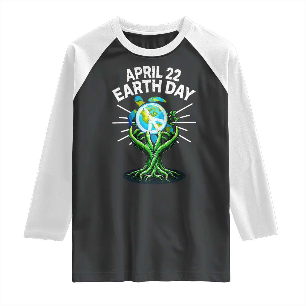 Happy Earth Day April 22 Raglan Shirt Restore Earth Sea Turtle Tree Peace Sign
