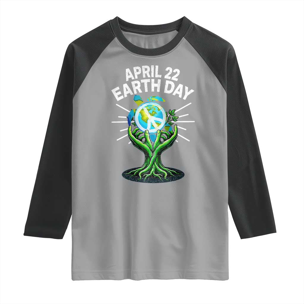 Happy Earth Day April 22 Raglan Shirt Restore Earth Sea Turtle Tree Peace Sign
