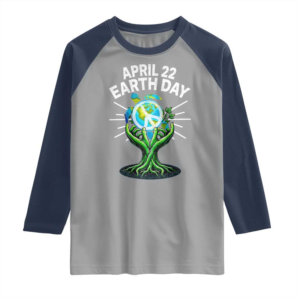 Happy Earth Day April 22 Raglan Shirt Restore Earth Sea Turtle Tree Peace Sign