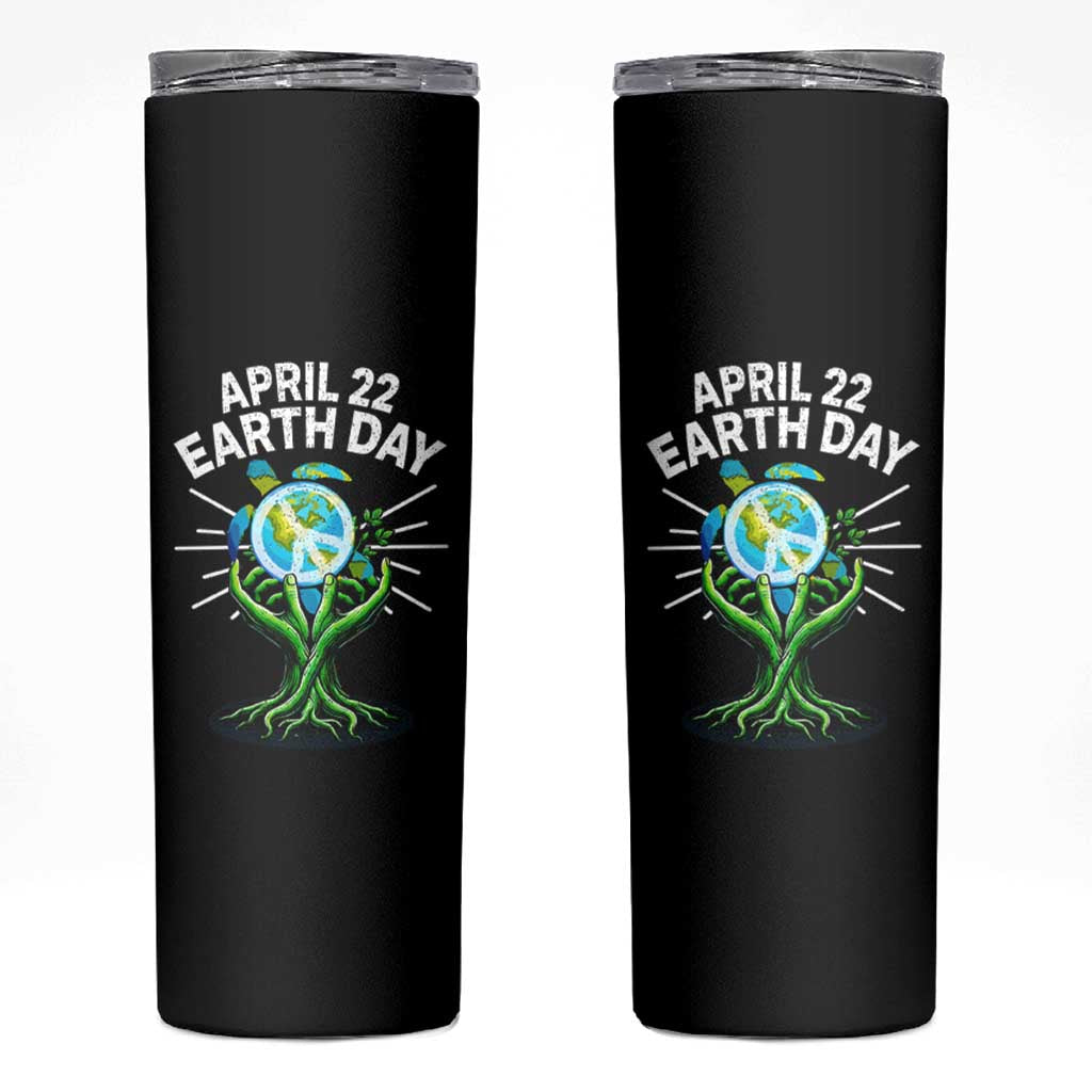 Happy Earth Day April 22 Skinny Tumbler Restore Earth Sea Turtle Tree Peace Sign