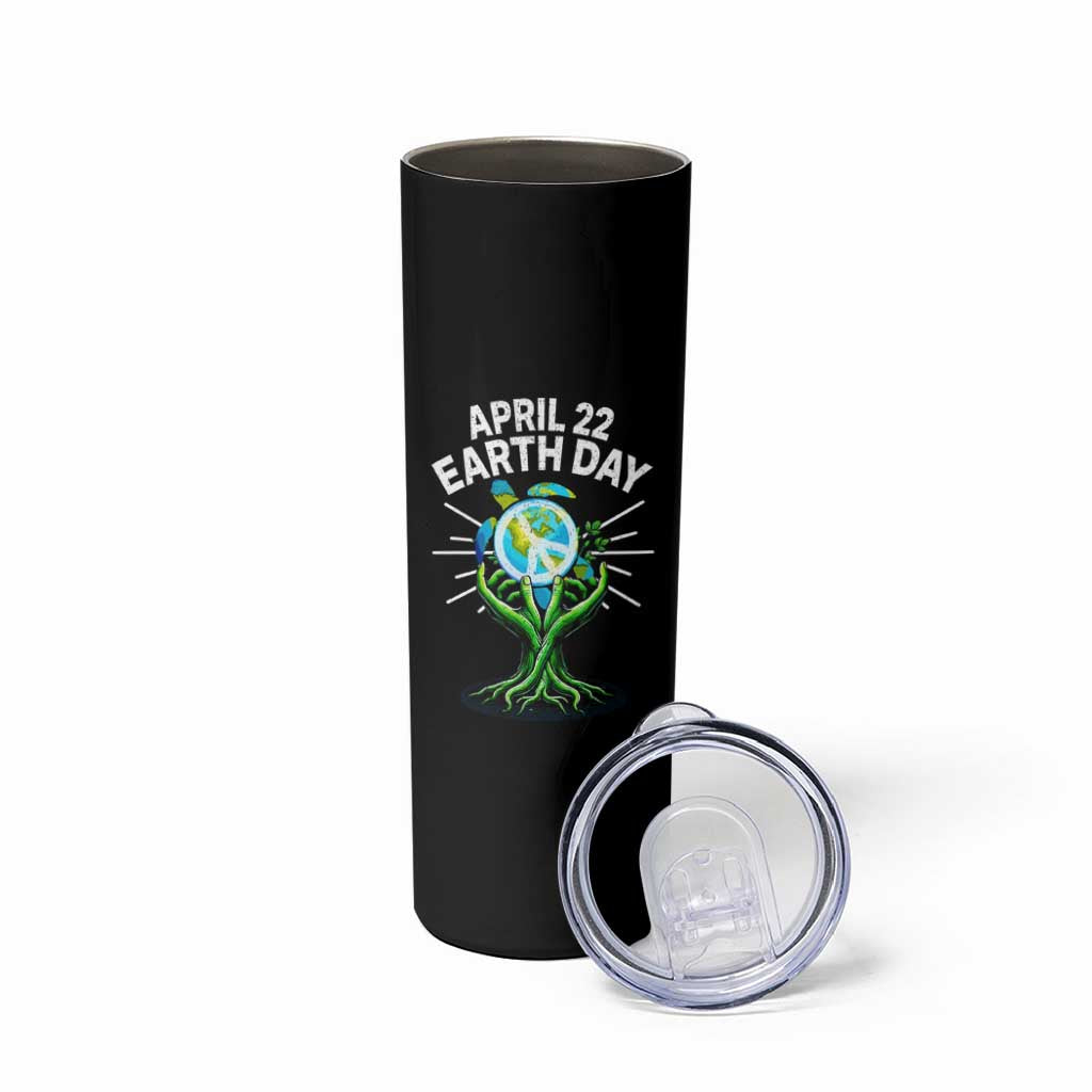 Happy Earth Day April 22 Skinny Tumbler Restore Earth Sea Turtle Tree Peace Sign