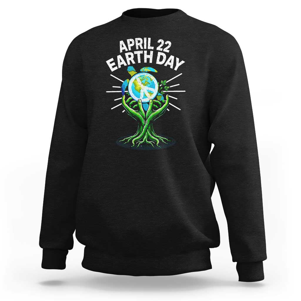 Happy Earth Day April 22 Sweatshirt Restore Earth Sea Turtle Tree Peace Sign