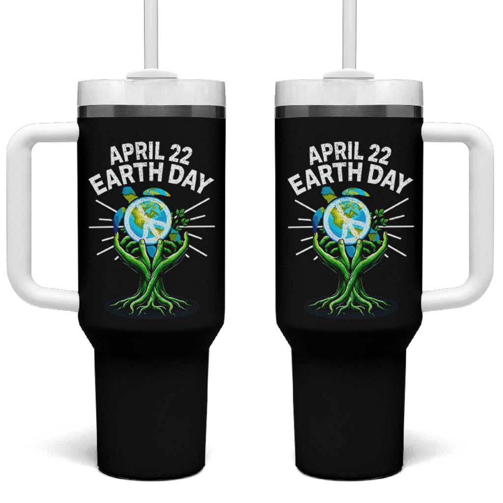 Happy Earth Day April 22 Tumbler With Handle Restore Earth Sea Turtle Tree Peace Sign